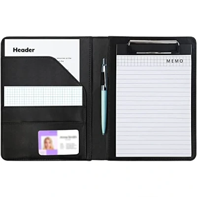 Afbeelding van Kurtzy A5 Zwarte Conferentiemap van Kunstleer Klapbare Zakelijke Kantoorwerk Portfolio Organizer Portfoliomap met Zak Document CV Bestand, Kaarthouder, Klembord en Memo Schrijfblok