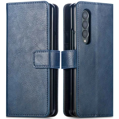 Afbeelding van Samsung Galaxy Z Fold 4 Hoesje Kunstleder iMoshion Bookcase Donkerblauw Telefoonhoesje