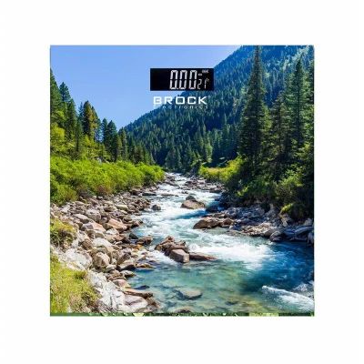 Afbeelding van Brock Digitale Personenweegschaal Rivier en Bergen Print 30x30 cm Tot 180 kg LCD Display Automatisch Inschakelen Inclusief Batterijen