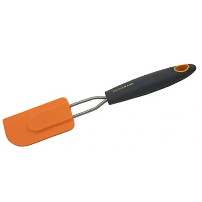 Afbeelding van Fackelmann Zachte keukenspatel, siliconen tong met ergonomische en antislip handgreep van roestvrij staal polypropyleen, grijs oranje, 27 x 8 cm, 1 stuk
