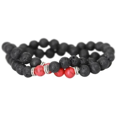 Afbeelding van AWEMOZ Natuursteen Armbanden Zwarte Kralen Armbandjes 1+3 Rood Cadeau