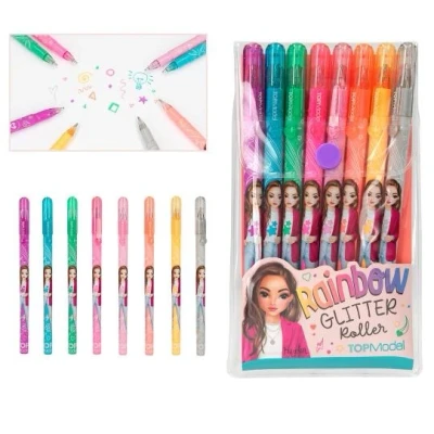 Afbeelding van Depesche 12192 TOPModel Rainbow Glitter gelpennen in een transparant etui met drukknoopsluiting, 8 pennen glitterkleuren om te schrijven en versieren
