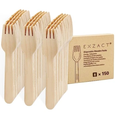 Afbeelding van EXZACT Wegwerp Houten Vorken 150 Stuks Recyclebaar Partij Bestek x 150, Camping, Reizen en BBQ