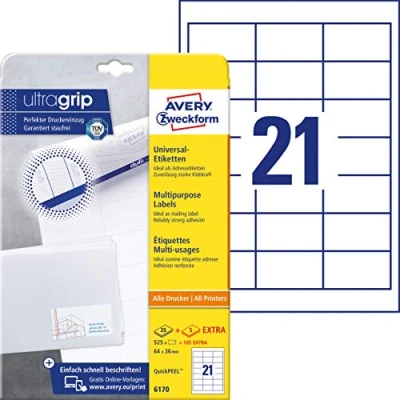 Afbeelding van Huismerk Avery 6170 Universele Etiket 64x36mm Wit