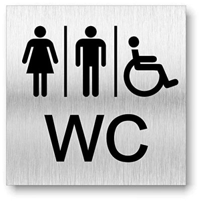 Afbeelding van Deurbordje WC dames heren gehandicapten UV druk 12 x 12cm 3mm aluminium composiet Made in Germany