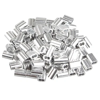 Afbeelding van Futheda 100 stks Aluminium Crimping Loop Mouw Clips met Dubbele Ferrules/Gaten voor 2.5mm Kabeldraad Touw Zilver Tone