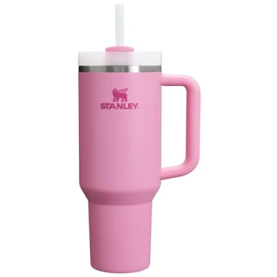 Afbeelding van Stanley Quencher H2.O FlowState Roestvrijstalen vacuüm geïsoleerde beker met deksel en rietje, voor water, ijsthee of koffie, smoothie meer, roze (Peony), 1183 ml