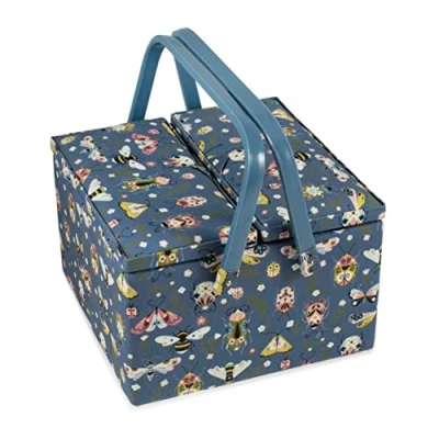 Afbeelding van Hobby Gift Exclusieve grote naaidoos met twee deksels, knutseldoos, accessoirelade, speldenkussen, PVC handgrepen, 25 x 17 cm, insecten