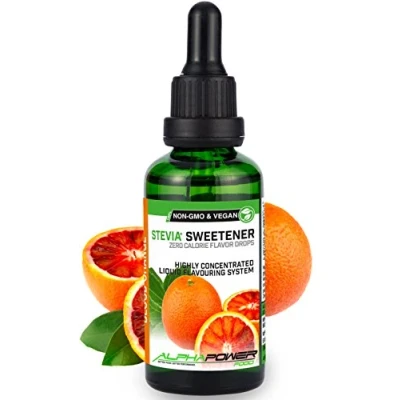 Afbeelding van ALPHAPOWER FOOD® Stevia Flavour Drops, Vegan, flüssig liquid 1x50ml Aroma Blutorange, Lebensmittel flavor Konzentrat &amp; Geschmackstropfen Flave Tropfen ohne Zucker, Flavdrops zum Essen Backen