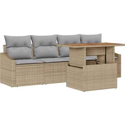 Afbeelding van vidaXL 5 delige tuindining set met kussens beige poly rattan acacia