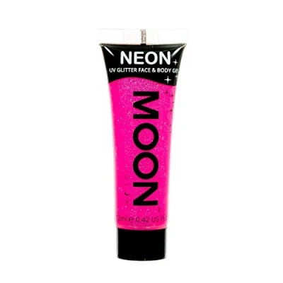 Afbeelding van Moon Glow UV glittergel voor gezicht en lichaam. 12 ml. Fluo Intens Roze Glitter Gezichtsverf
