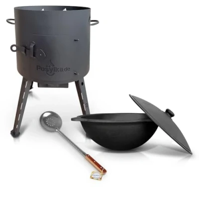 Afbeelding van Utschak Kazan vuurkachel met gietijzeren pan, ronde bodem deksel (12 liter), Ø 40 cm, KazanoFF, outdoor, vuurschaal, camping, Kazan, goulashkanon Dutch Oven (set 2 12)