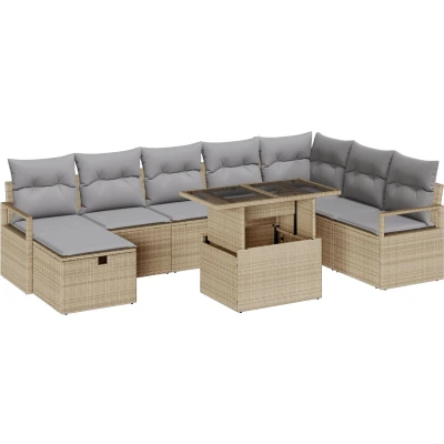 Afbeelding van vidaXL 9 delige tuinset met kussens in beige poly rattan