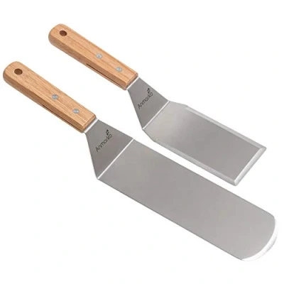 Afbeelding van Metalen spatel set bakplaat Teppanyaki spatels schraper en pannenkoek Flipper of Hamburger Turner RVS gebruiksvoorwerp Geweldig voor BBQ Grill Flat Top Commerciële kwaliteit
