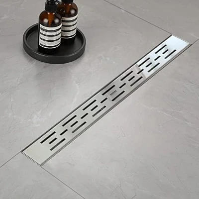 Afbeelding van douchegoot, strips extra plat, 60 cm, roestvrijstalen bodemafvoer, complete set met sifon, haarzeef
