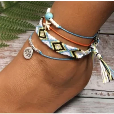 Afbeelding van Jomide Enkelbandje handgemaakt Boho 4 stuks 3