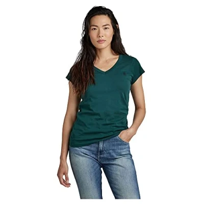 Afbeelding van G STAR RAW dames T Shirt Eyben Stripe Slim V hals Top, Groen (Vermont Pine 4107 a915) , XS