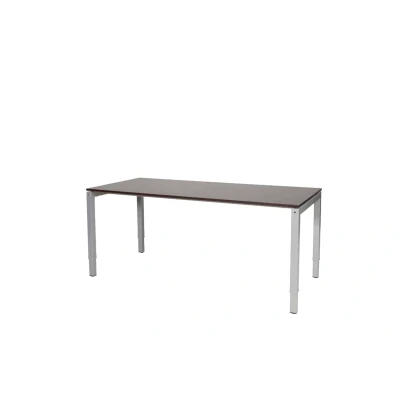 Afbeelding van Cubeo 4 poot bureau, zit/zit hoogte verstelbaar (62 85cm) dmv slinger met 200x80cm logan eiken 25mm blad en aluminium (RAL9006) frame