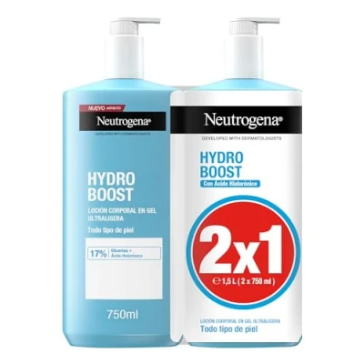 Afbeelding van Neutrogena Hydro Boost Gel Lotion Ultralicht (2 x 750 ml), verfrissende vochtinbrengende crème voor het lichaam met glycerine en hyaluronzuur alle huidtypes