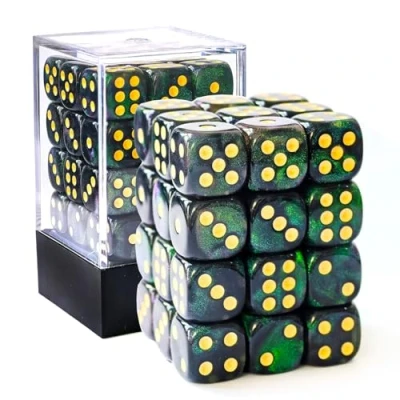 Afbeelding van Bescon Moonstone 36 stuks 91,4 cm maansteen dobbelstenen 6 zijdige D6 donkergroen parelmoer met groene glitter, 12 mm zeszijdige matrijzen (36)