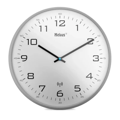 Afbeelding van Mebus Draadloze wandklok, 30 cm, geruisloos, grijs frame, witte wijzerplaat, model 13081, modern en