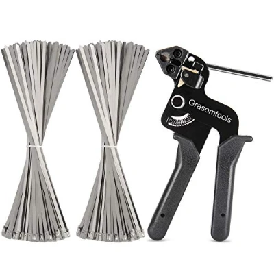 Afbeelding van 200 stuks roestvrij stalen kabelbinders en metalen Tie wrap pistool, Zip Tool, kabelbinder pistool voor roestvrijstalen kabelbinders, 4,6 x 270 mm
