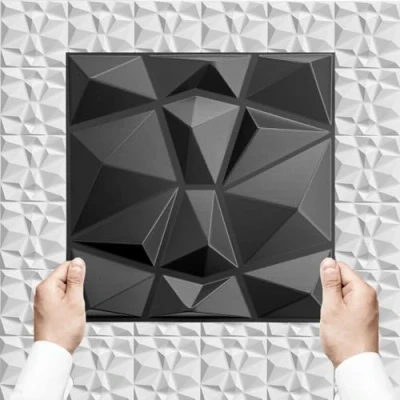 Afbeelding van 34 stuks, 3D panelen, pvc kunststof 30 x cm, wandpanelen, gaming, kamer, wandplafond, look, pvc, 3,06 m², zwart D094 1