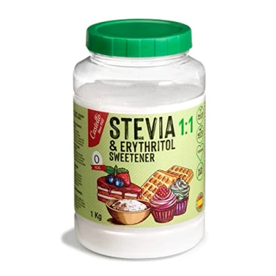 Afbeelding van Zoetstof Stevia + Erythritol 1:1 1g = suiker 100% Natuurlijke Suikervervanger 0 Calorieën Glycemische Index Keto en Paleo Netto Koolhydraten Non GMO Castello since 1907 1 kg
