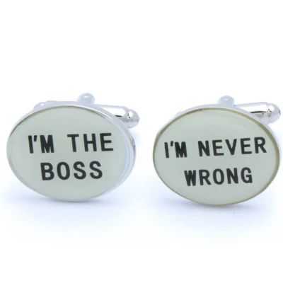 Afbeelding van Manchetknopen Ovaal Im the Boss Wit Zwart