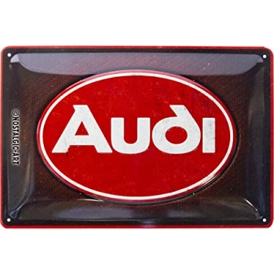 Afbeelding van Nostalgic Art Metalen Retro Bord, Audi Logo Red Shine Geschenkidee voor fans van autoaccessoires, metaal, Vintage ontwerp, 20 x 30 cm