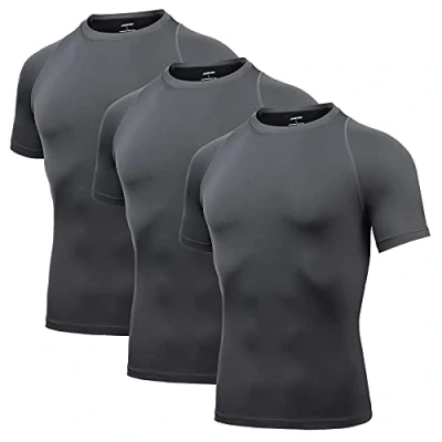 Afbeelding van AMZSPORT Heren compressieshirt korte mouwen functionele shirts Cool Dry Training Running Top, 112025 grijs x 3, XXL