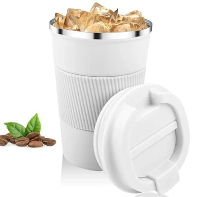 Afbeelding van Relota Thermosbeker, koffie, 380 ml, wit, herbruikbaar, roestvrij staal, 304, autobeker met deksel, waterdichte koffiebeker, reismok voor warme en koude melk thee
