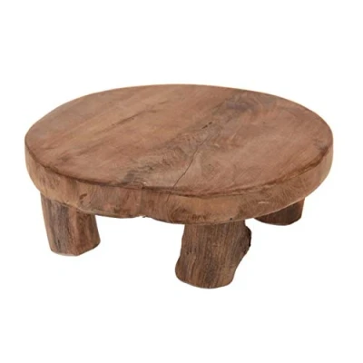 Afbeelding van Spetebo Echt houten plantenkruk teak 20x7 cm kleine decoratieve kruk bloemenkruk massief met de hand gemaakt