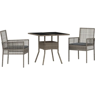 Afbeelding van vidaXL 3 Delige Tuin Eetset Grijze Poly Rattan