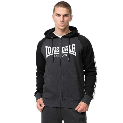 Afbeelding van Lonsdale Herren Kapuzensweatjacke MIT Reissverschluss Normale Passform Glentruan Sweater met rits, Heren, Maat: Large, Marl anthra black white