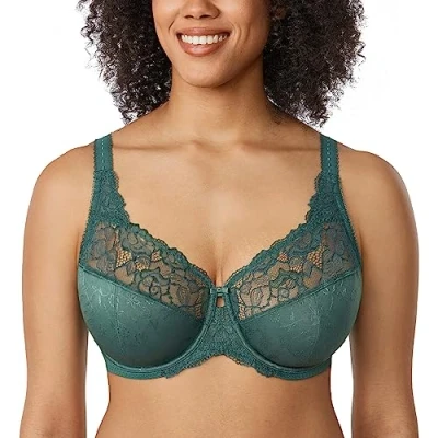 Afbeelding van DELIMIRA Vrouwen Schoonheid Kant Niet Gewatteerde Minimizer Volledige Figuur Onderdraad Beha Midnight Emerald 100I