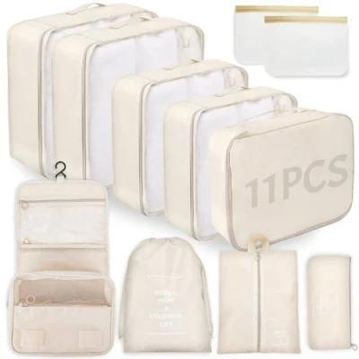 Afbeelding van WECUTE Kofferorganizer, 11 stuks verpakkingskubussen voor kleding, reisorganizer schoenen en cosmetica (kaki)