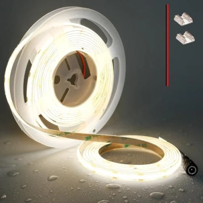 Afbeelding van TOPAI COB ledstrip, 5 m, 4000 K, waterdicht IP65, 12 V, natuurlijk wit, voor buiten, CRI&gt;90, zeer helder, lm, zelfklevend, 480 leds/m, flexibel op maat te snijden, keuken en woonkamer