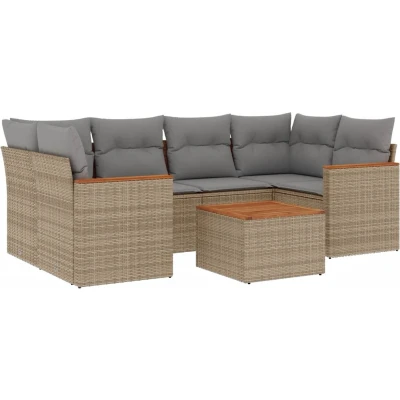 Afbeelding van vidaXL 7 delige Loungeset met kussens poly rattan gemengd beige