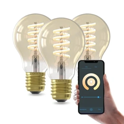 Afbeelding van Calex Slimme LED Lamp Set van 3 stuks E27 Wifi Verlichting Spiraal Filament A60 Smart Lichtbron Goud Dimbaar Warm Wit licht 7W