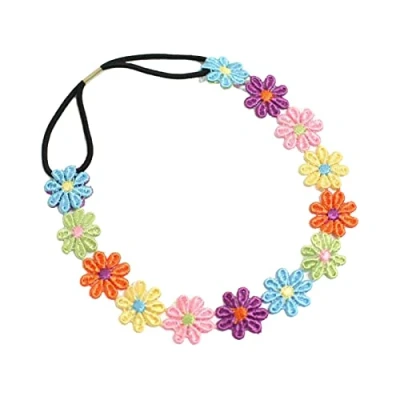 Afbeelding van TSHAOUN 3 veelkleurige hoofdband met madeliefjesbloem, meerkleurige madeliefjesketting, elastische hoofdband, modieuze bloemenhoofdbanden, festivalhaaraccessoires voor festivalfeest, bruiloftsfeest (3