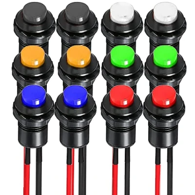 Afbeelding van Gebildet 12stks 12mm Voorbekabelde Kortstondige Drukknop SPST AAN/UIT AC 250V /1.5A 125 V / 3A, Lockless Mini Ronde Knop voor Auto Trompet, PC, Home Deurbel