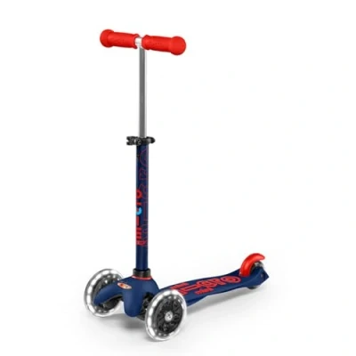 Afbeelding van Micro Scooters Mini Deluxe LED kinderstep, verstelbaar stuur, oplichtende wielen, 2 5 jaar, jongens en meisjes, marineblauw