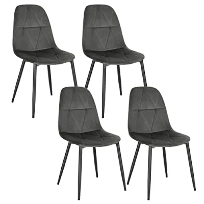 Afbeelding van Lestarain LCNI109001 4 Set van eetkamerstoelen met rugleuning keukenstoel fluwelen bekleding gestoffeerde stoel metaal ergonomische voor eettafel donkergrijs 38D x 44W 82H cm