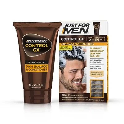 Afbeelding van Just for Men Control GX 2 in 1 shampoo en spoeling ter vermindering van het grijsgehalte, verbeterde formule, alle haarkleuren, 118 ml