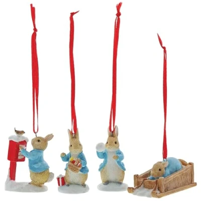 Afbeelding van Set van 4 kersthangers Peter Rabbit Beatrix Potter Kerst