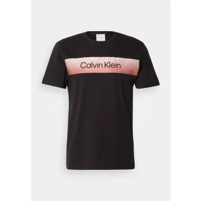 Afbeelding van Calvin Klein Linear Ombre Chest LOGO Tshirt print, Heren, Maat: Large, Black