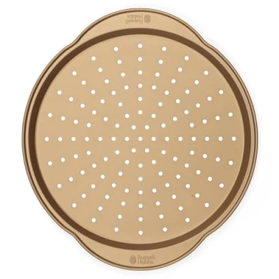 Afbeelding van Russell Hobbs® Opulence Non Stick Pizza Pan, Round Baking Tray for Garlic Bread, Flatbreads and More, Easy Clean, PFOA Free, Oven Safe to 220 Degrees, 37 cm, Carbon Steel, Gold