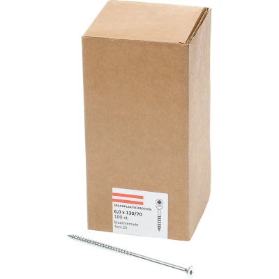Afbeelding van spaanplaatschroeven verzinkt platverzonken kop TX25 deeldraad 6.0X130/70 (per 100 stuks)