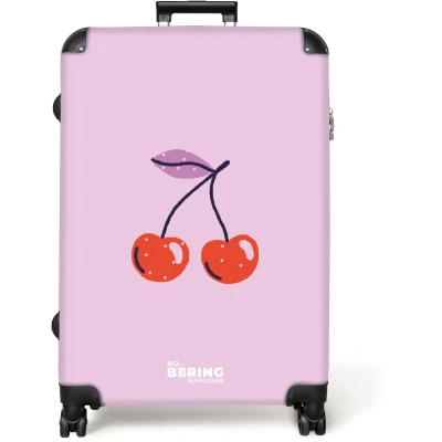 Afbeelding van NoBoringSuitcases.com® Koffer groot Reiskoffer lichtgewicht Paars met rode kers Rolkoffer 4 wielen Grote trolley XL 98 liter bagage